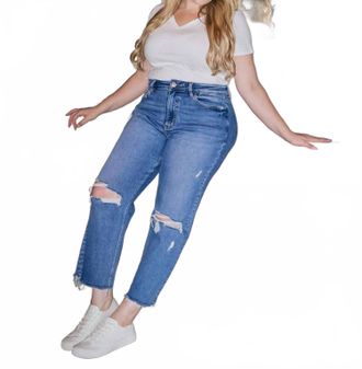 Flying Monkey High Rise Distressed Crop Jeans - Plus In Blue