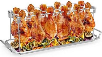 OEM Rejilla Para Olla De Pollo De 14 Ranuras Para Taladro Con Bandeja De Goteo, Accesorio Plegable De Acero Inoxidable Para Horno Ahumador