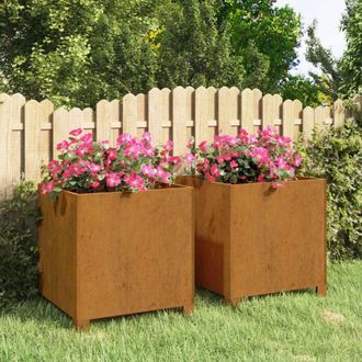 Berkfield Home Planters with Legs 2 pcs Rusty 42x40x43 cm Corten Steel in Brown | Size: 42 x 40 x 43 cm