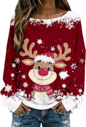 Generic Christmas Jumpers for Women Fall Long Sleeve Santa Claus Shirts Cute Xmas Snowman Printed Sweatshirt Ladies 2025 Crew Neck Hoodies Casual Sweatshirt T