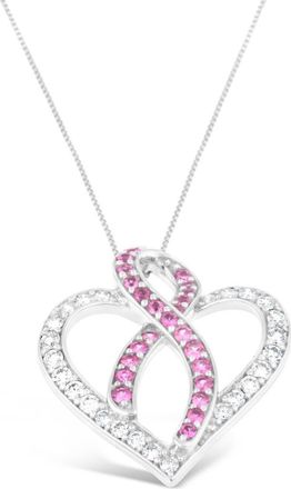 House of Brilliance 14K White Gold 1ct. TGW Diamond And Pink Sapphire Gemstone Pendant Necklace at Nordstrom