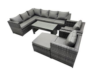 Fimous 6 Pieces Garden Furniture Corner Sofa &Big Footstool Dark Grey Mixed