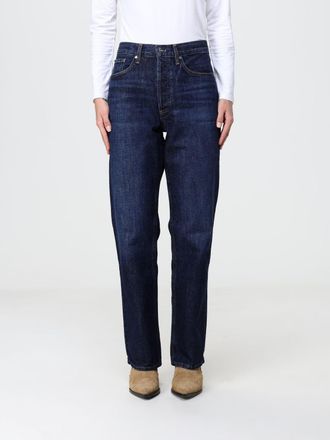 A Gold E Lana High-Waisted Straight Jeans in Cotton Denim with Five Pockets