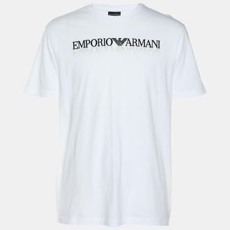 Emporio Armani White Cotton Logo Crew Neck T-Shirt