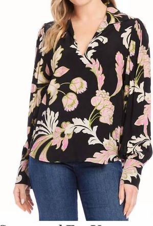 Karen Kane Blouson V-Neck Top In Chalk Floral