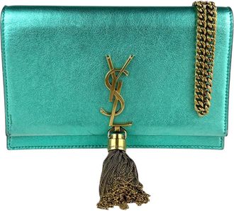 Saint Laurent Metallic Green Leather Chain/Shoulder Wallet (Pre-Owned)