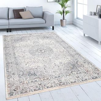 Paco Home Paco Home - Alfombra salón pelo corto oriental con ribetes moderna beige gris 120x160 cm