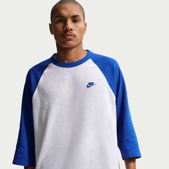 Nike Mens Nike Sportswear Club 3/4-Sleeve Raglan Top in Blue | IF0755-480