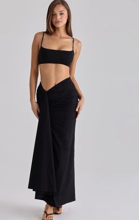 House of CB April - Gonna midi drappeggiata in cotone nero