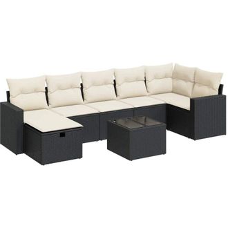 vidaXL Set De Sof&aacute;s De Jard&iacute;n Y Cojines 8 Piezas Rat&aacute;n Sint&eacute;tico Negro Vidaxl