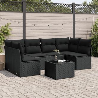 vidaXL Set De Comedor De Jard&iacute;n 7 Pzas Y Cojines Rat&aacute;n Sint&eacute;tico Negro Vidaxl