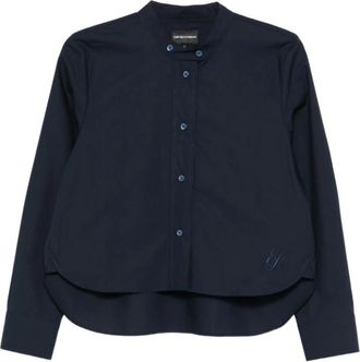 Emporio Armani Geborduurde Shirt met Ronde Hals - Dames - Overhemden - Blauw - M - Katoen - Overhemden