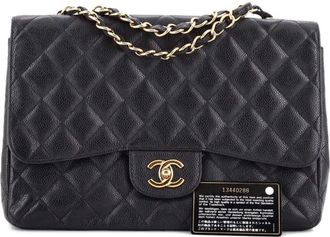 Chanel Classic Single Flap Bag Quilted Caviar Jumbo shoulder bag - Zwart