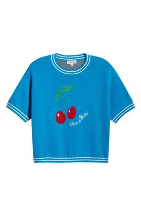 Sugarlips Brissy Cherry Short Sleeve Sweater in Blue at Nordstrom, Size X-Large