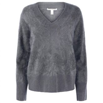Autumn Cashmere Womens Brushed Boxy V-Neck Top In Feather