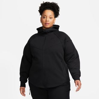 Nike Womens Nike Sportswear Tech Fleece Windrunner Full-Zip Hoodie (Plus Size) in Black | FB8340-010