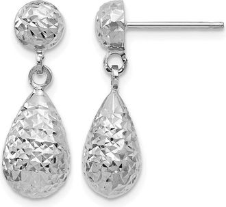 Diamond2Deal 10K White Gold Teardrop Shape Drop Dangle Earrings
