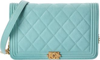 Chanel Blue Caviar Leather Boy Wallet On Chain (Authentic Pre-Loved)