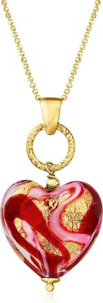 Ross-Simons Italian Red and Pink Murano Glass Heart Necklace in 18kt Gold Over Sterling