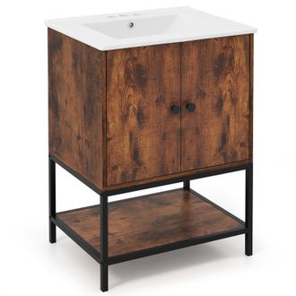 Costway Costway Bathroom Vanity Unit Under Sink Bathroom Storage Cabinet-Coffee in Brown