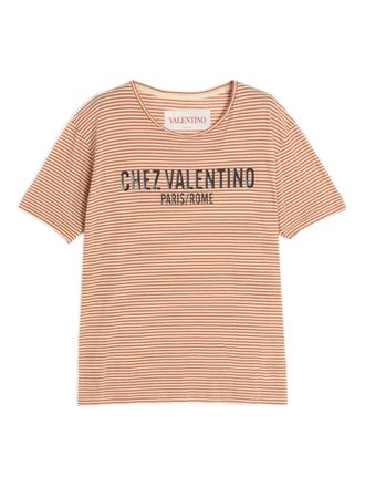 Valentino Garavani T-shirt a righe con stampa Chez - Arancione