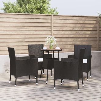 vidaXL Mesita Y Sillas Jard&iacute;n 5 Pzas Y Cojines Rat&aacute;n Sint&eacute;tico Negro Vidaxl