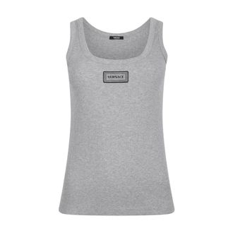 Versace Tops, Dames, Grijs, S, Katoen, Stretch Ribbed Katoenen Tanktop