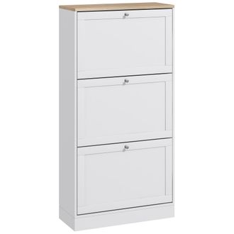 OEM Mueble Zapatero Moderno Con 3 Cajones Abatibles Y Estantes Ajustables Para 18 Pares De Zapatos 60x23,5x115 Cm Blanco