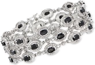 Ross-Simons Sapphire 3-Row Bracelet With Single Diamond in Sterling Silver