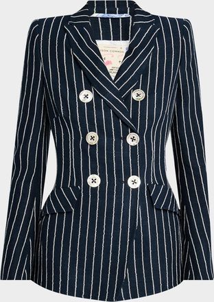 Maison Common Chain Pinstriped Linen-Blend Double-Breasted Jacket
