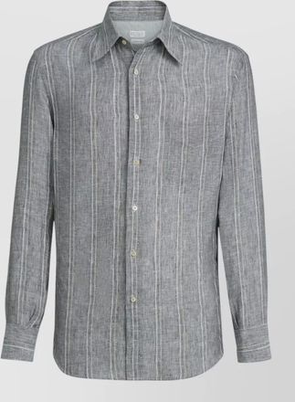 Brunello Cucinelli linen shirt button down collar stripes