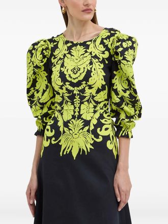 Luisa Spagnoli puff-sleeve floral-print dress - women - Cotton/Elastane - 42 - Black