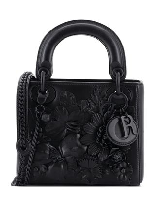 Dior Ultra Matte Lady Dior mini-tas met geborduurde bloem - Zwart