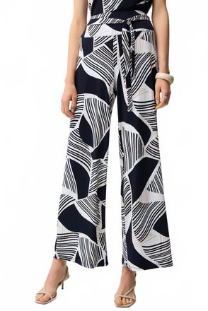 Joseph Ribkoff Silky Knit Geometric Print Wide Leg Pull-On Pants In Vanilla/multi
