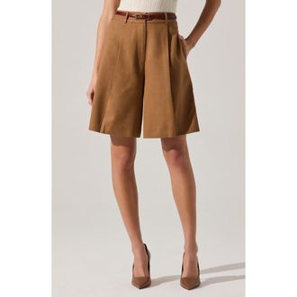 ASTR the Label Quillie Pleated Bermuda Shorts in Dark Khaki at Nordstrom Rack, Size X-Small