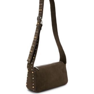 Mango Suede Stud Crossbody Bag in Khaki Green at Nordstrom