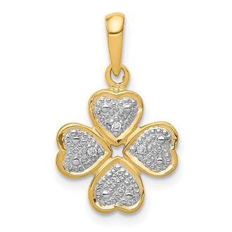 Diamond2Deal 14k Yellow Gold Diamond Four Leaf Clover Pendant