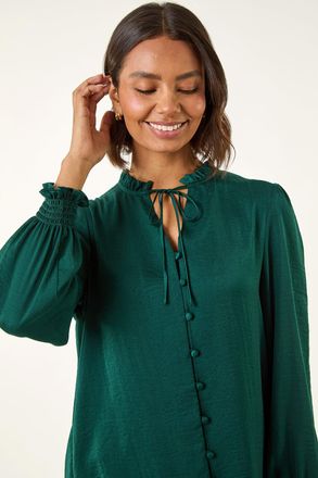 Roman Ruffle Front Tie Neck Blouse