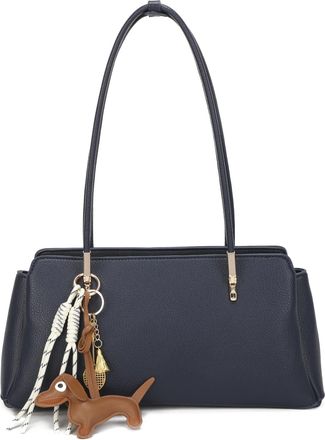 Generic Womens Shoulder Bag, with Dog Charm Accessory, Structured Handbag (Navy)