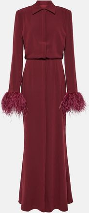 Roland Mouret Feather-trimmed crepe satin shirt dress