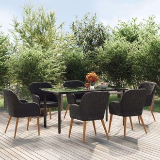 vidaXL Juego De Comedor De Jard&iacute;n 7 Piezas Con Cojines Negro Vidaxl