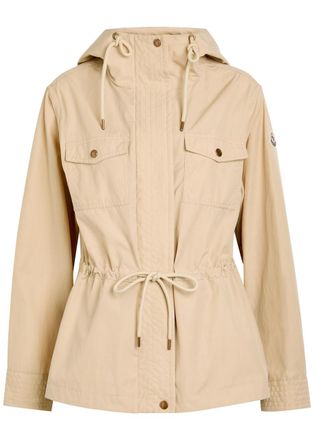 Moncler Serin Hooded Drawstring Waxed Poplin Parka Jacket - Beige - 2 (UK 12 / M)