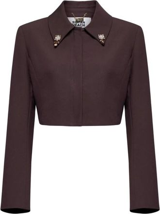 Silvian Heach Korte blazer met kraag en detail - Dames - Zomerjassen - Bruin - M - Polyester - Jassen