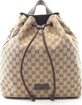 Gucci Gg Canvas Beige Brown Gg Canvas Backpack (Pre-Owned)