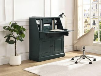 Vente-Unique Pine & MDF Secretary Desk - Dark Green - CLEORE