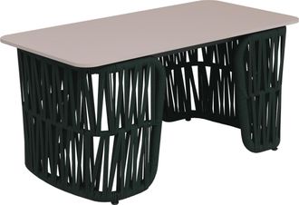 Hhg [nunca Usado] Mesa De Sal&oacute;n Hhg-224, Mesa De Jard&iacute;n, Mesa De Balc&oacute;n, Exterior, Mimbre Trenzado, Piedra Sinterizada, 43 X 90 X 45 Cm, Verde, Tablero Cr