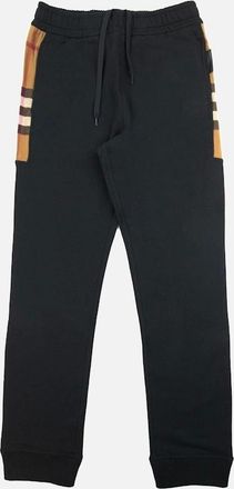 Burberry Mens Burberry Check Panel Cotton Jogging Pants Black - Size: XL