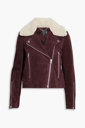 Rag & Bone Mack shearling-trimmed suede biker jacket - Burgundy - S