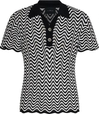John Richmond Gebreide Polo met Golvend Motief - Heren - V-hals truien - Wit - M - Truien & Vesten