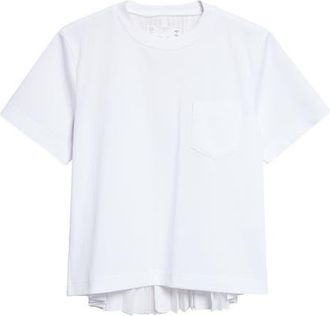 sacai Mixed Media Pleated Poplin & Jersey Pocket T-Shirt in White at Nordstrom, Size 2